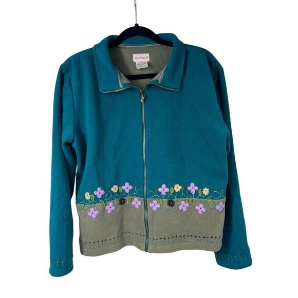 American Girl Blue‎ Fleece Floral Zip Up Jacket XL Kids - Picture 1 of 7
